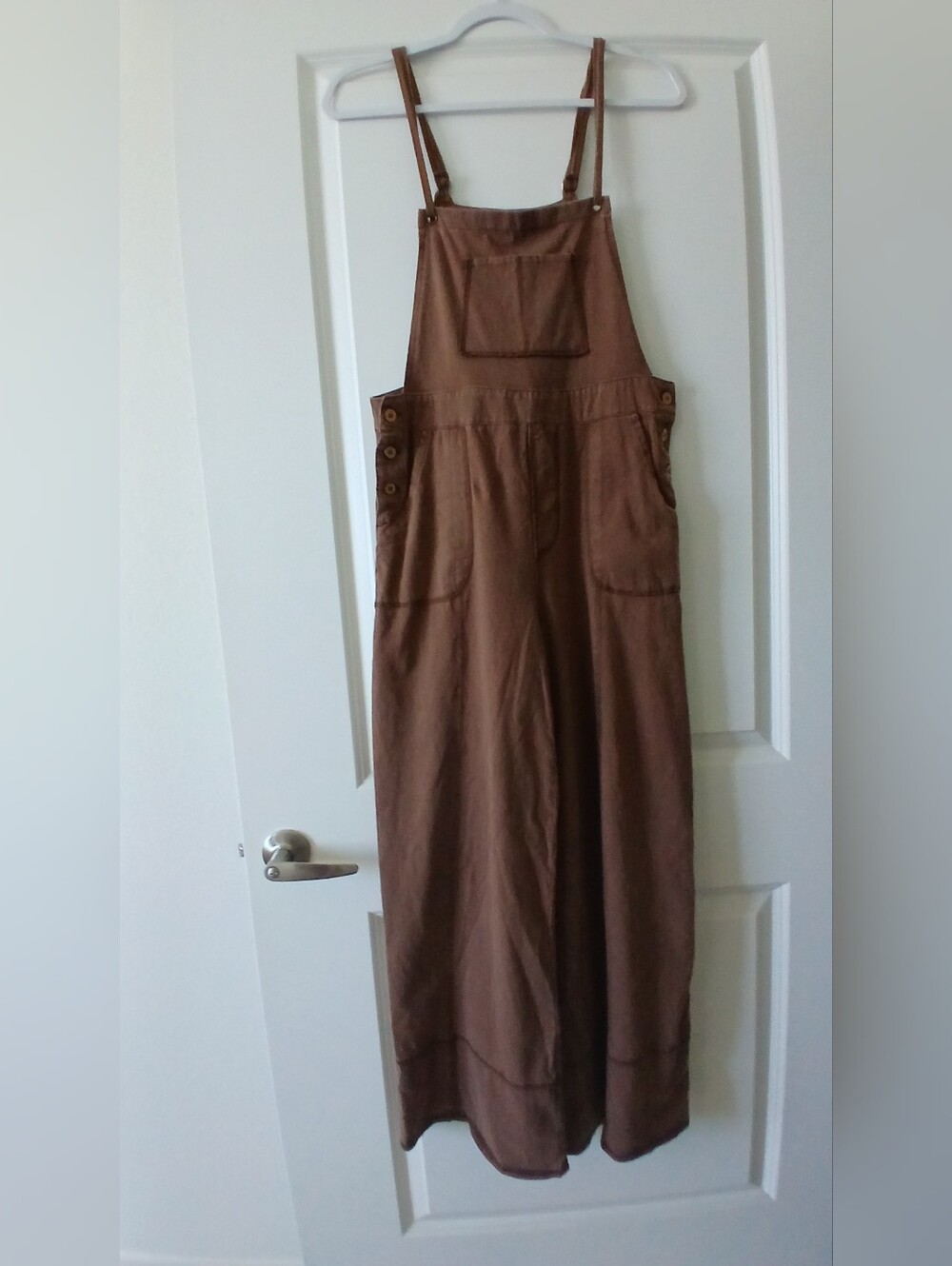 Mocha/brown wide leg cotton jumpsuit adjustable straps